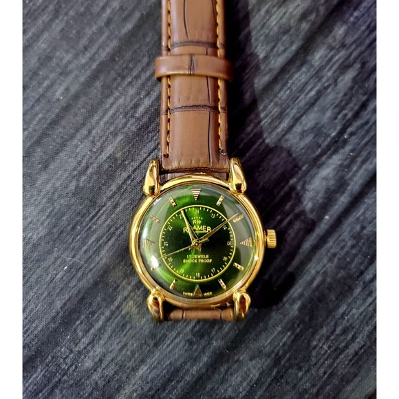 Rare Amazing Color Roamer Mechanical Swiss Watch Restored Serviced‎ GLD-GRN-BLK - Picture 4 of 11